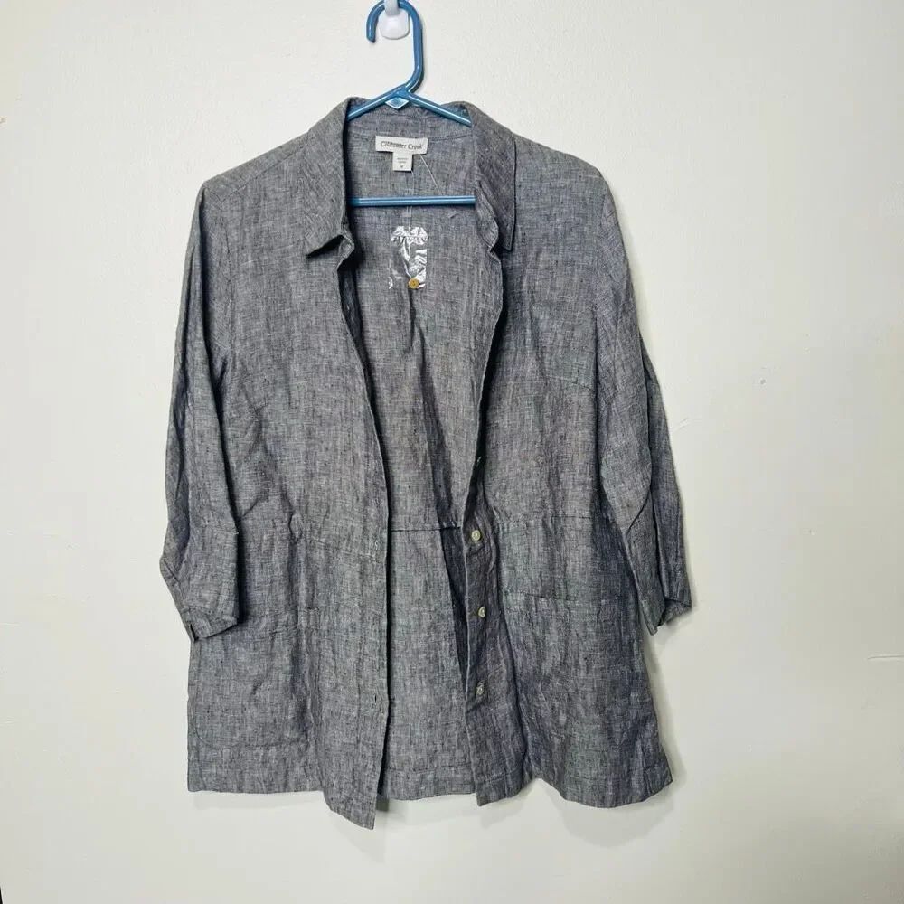 Coldwater Creek 100% Linen Gray Button Up Tunic Blazer Cardigan NWT sz M